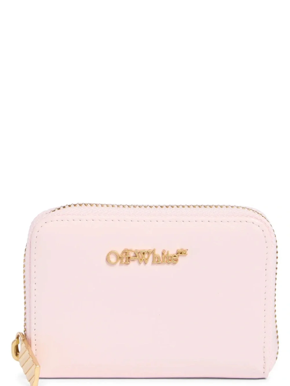 Off-White Pale Pink Leather Zip-Around Card Wallet with Gold Logo